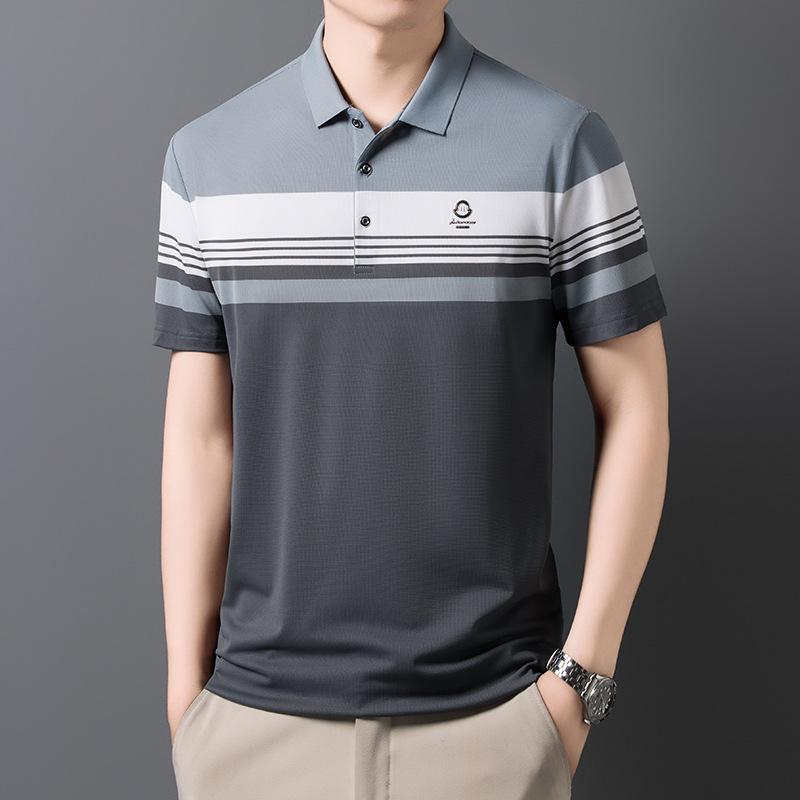 High-End Handsome Medium Men'S T-Shirt Lapel, Striped Short-Sleeved Light Business Pullover Polo Shirt