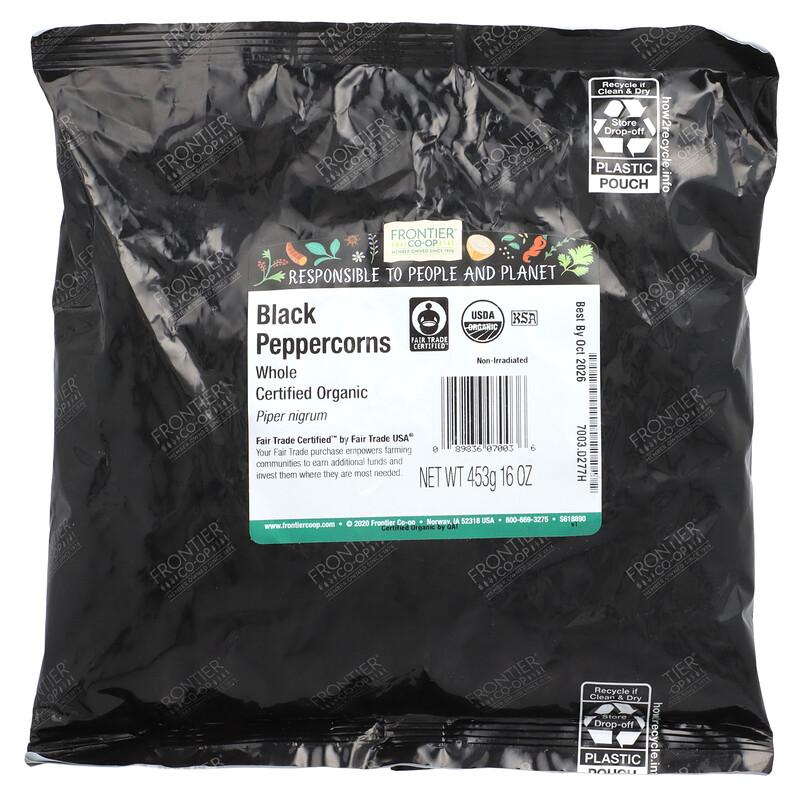 Organic Fair Trade Whole Black Peppercorns, 16 oz (453 g)