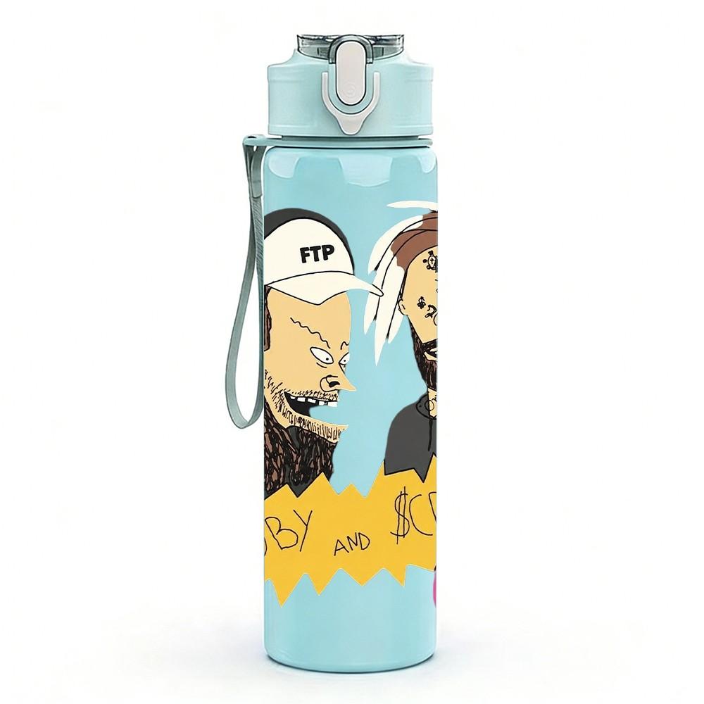 1PC Two Cartoon Men 750ml Sports Water Bottle Leakproof Straw Lid Outdoor Office Home