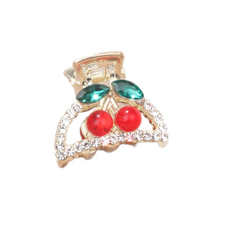 Exquisite Rhinestone Cherry Small Claw Clip for Women's Bangs and Forehead Hair.