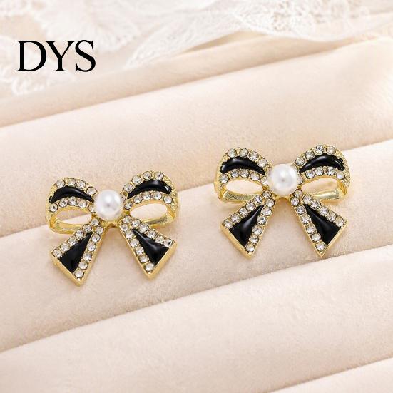 Dainty Bow Jewelry 1 Pair Sparkly Rhinestone Knot Stud Earrings for Women, Faux Pearl Sophisticated Gift Her Ribbon Earrings, Statement Cubic Zirconia