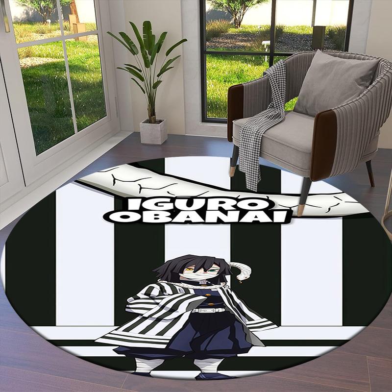 Demon Slayer Art Round Area Rug Carpet Rug For Living Room Bedroom Sofa Playroom Decor Nonslip Floor Mat