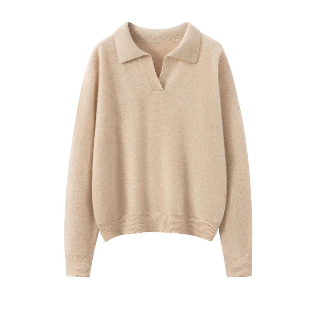 Elegant Cashmere Slim-Fit Sweater - Women's Autumn & Winter Knitwear with Small Lapel.
