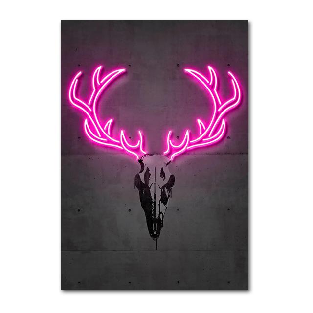 Neon Art Animals Canvas Prints Paintings Abstract Tiger Zebra Balloon Dog Bull Graffiti Posters Unique Home Bar Wall Art Decor