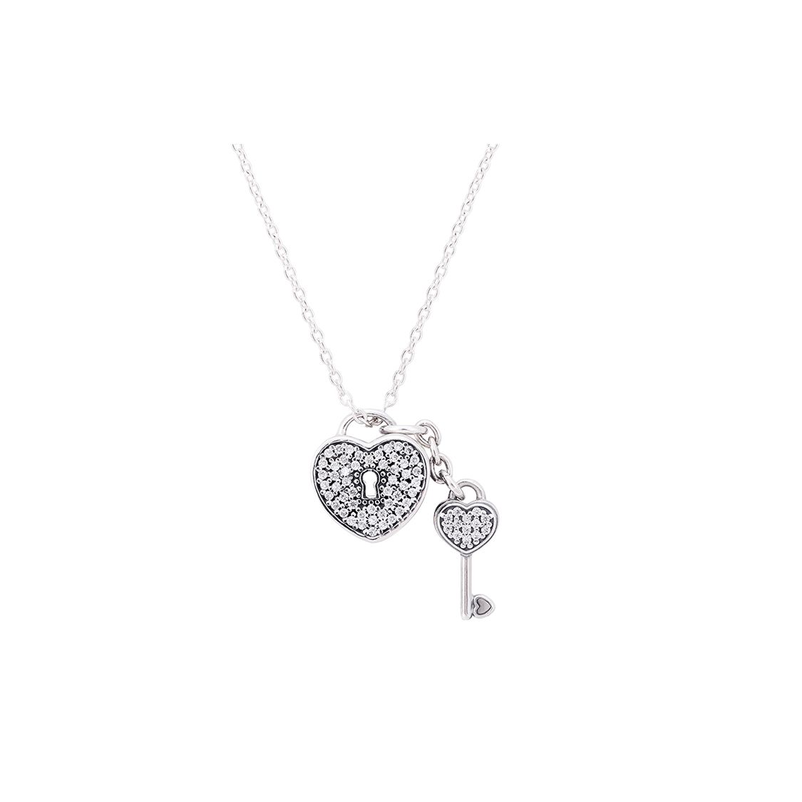 Pandora Heart Key Necklace Women necklace Silver T791429CZ-45 Silver