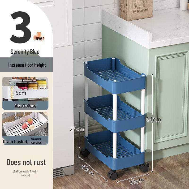 Multi-Layer Narrow Gap Floor-Standing Kitchen and Bathroom Storage Rack