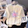 Cute Rabbit Smiling Face Printed White Pure Cotton Children's T-shirt New Popular Summer Loose Top Parent-child T-shirt