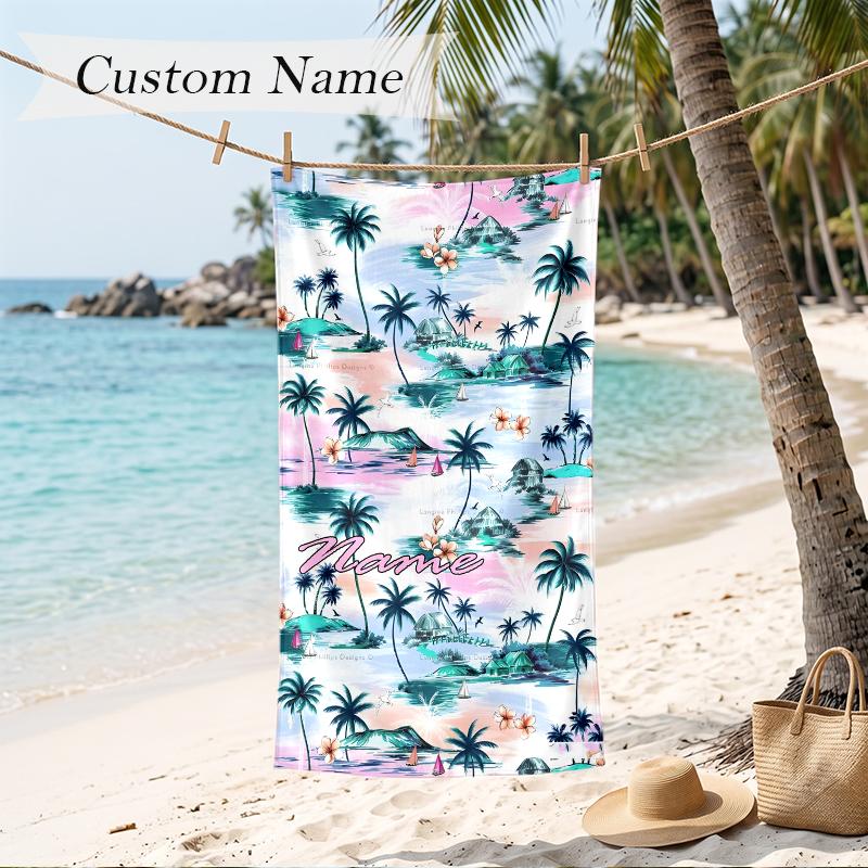 Island resort style Custom Name Printed Beach Towel Personalized Soft Towel For Swimming Beach Travel
