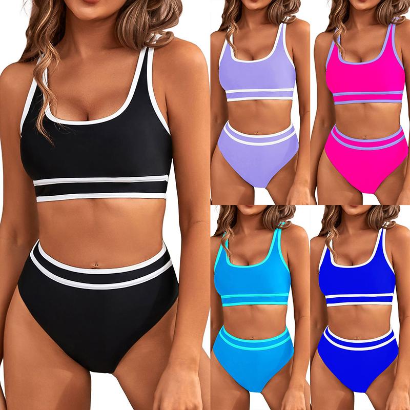 

Women Summer Strap Beach Holiday Color Matching High-waisted Bikini L