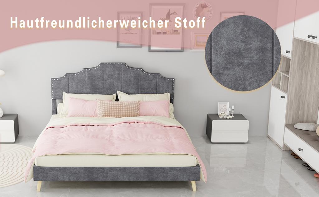 Modern soft bed, comfortable headboard, 160*200CM, gray, bed frame with low box, does not include pneumatic rod, includes 160*200CM mattress.