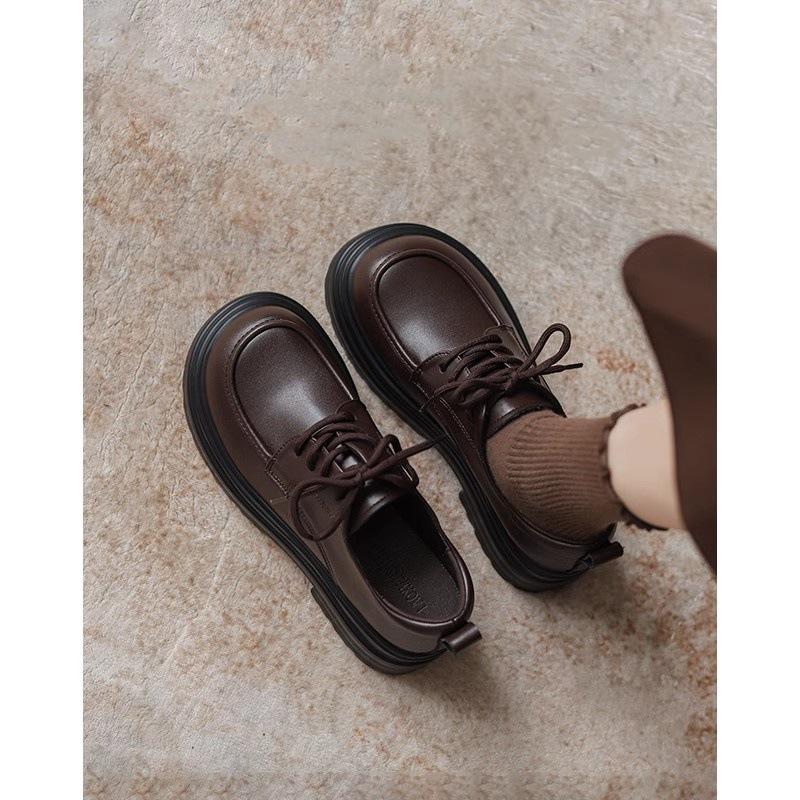 Black small leather shoes women's British style 2025 summer new leather versatile comfortable soft-soled single shoes platform loafers