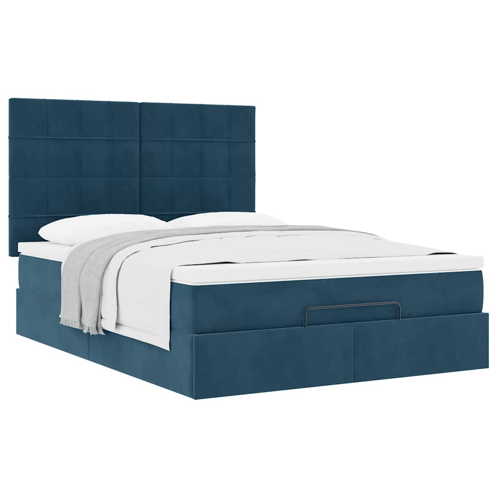 Ottoman Bed with Mattress Dark Blue 140x190 Cm Velvet