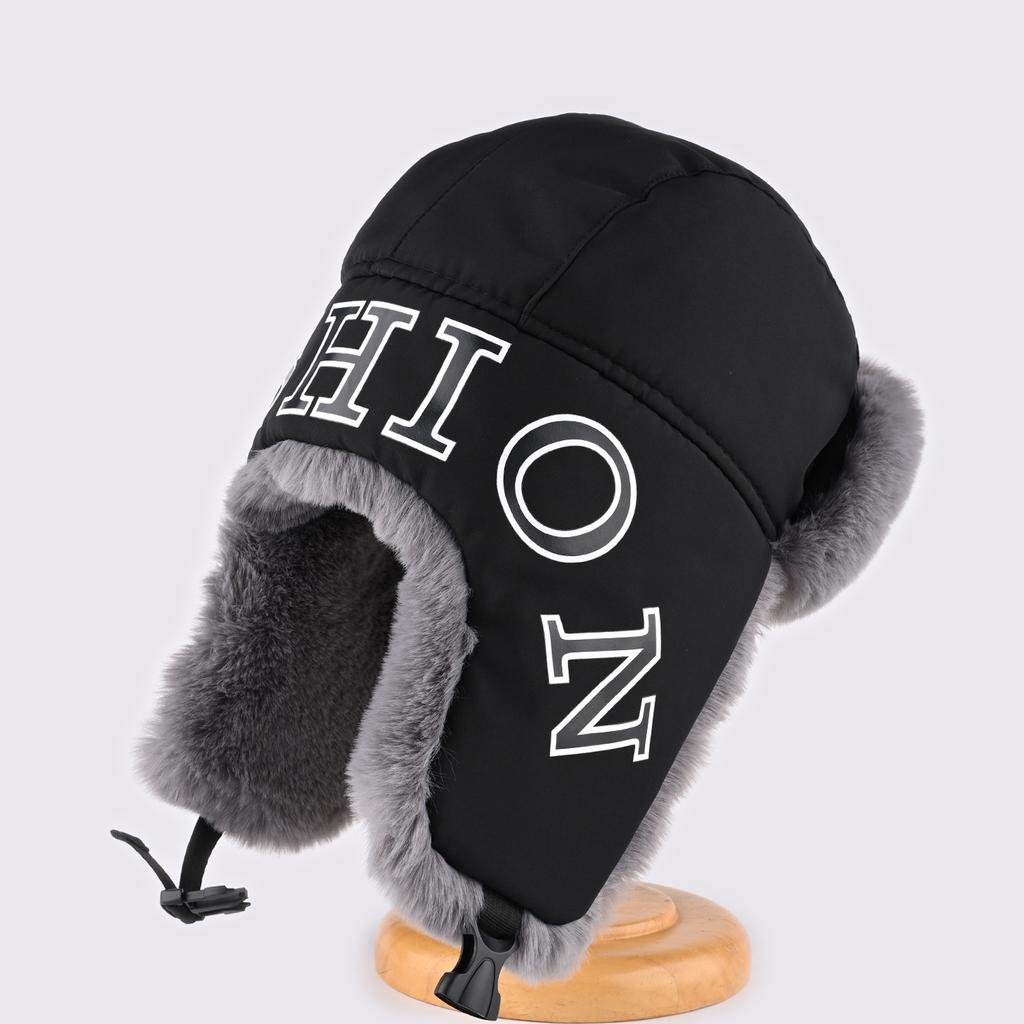 Korean version of alphabet plush cap for men and women, winter thickened plush ear protection hat, outdoor cycling windproof cap