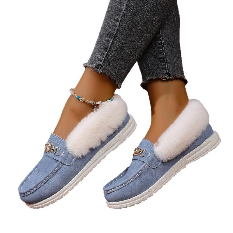 Metal Chain Plus Size Warm Cotton Shoes 2025 Winter Women's Fleece Sports Comfortable Beanie Shoes
