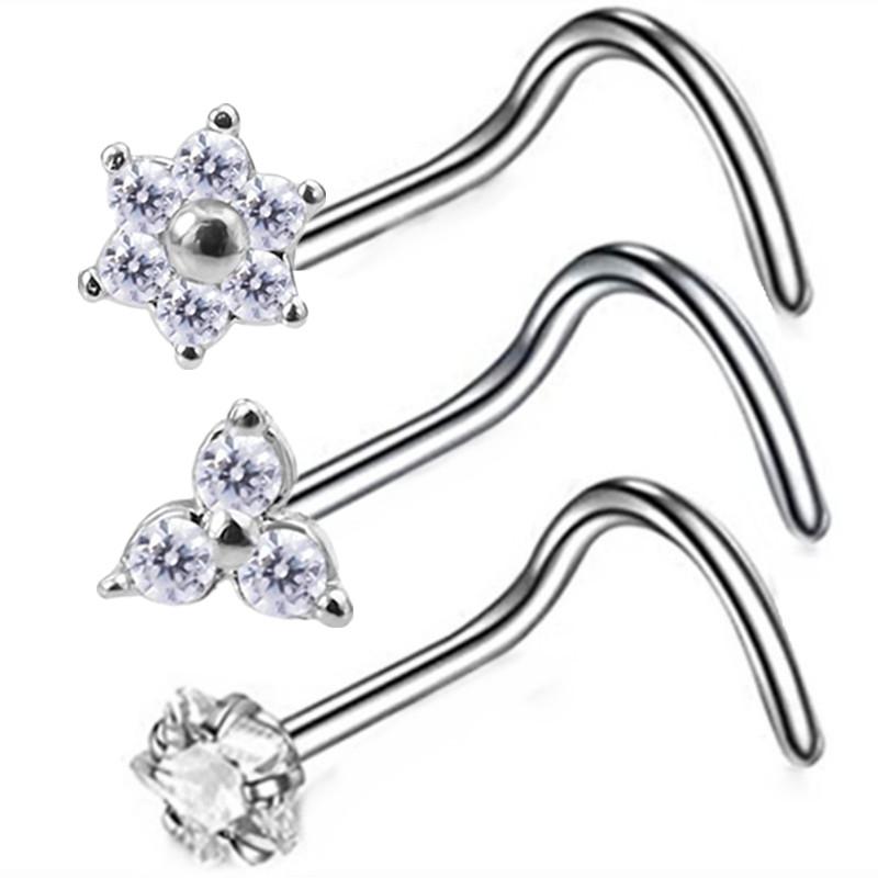 3PCS Pink Crystal Bend Nose Piercing Stud Set Spider Nose Ring Bulk Twist Butterfly Nose Rings And Studs Pack Piercing Nariz Lot