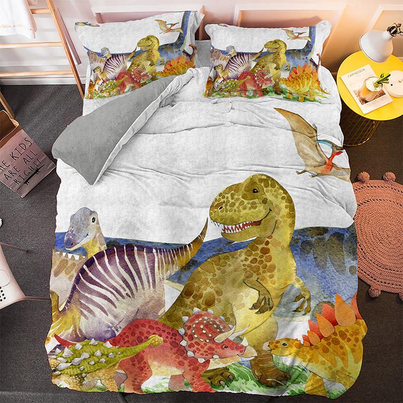 Cartoon Dinosaur Bedding Set Boys Girls Twin Queen Size Duvet Cover Pillowcase Bed Kids Adult Fashion Home Textileextile