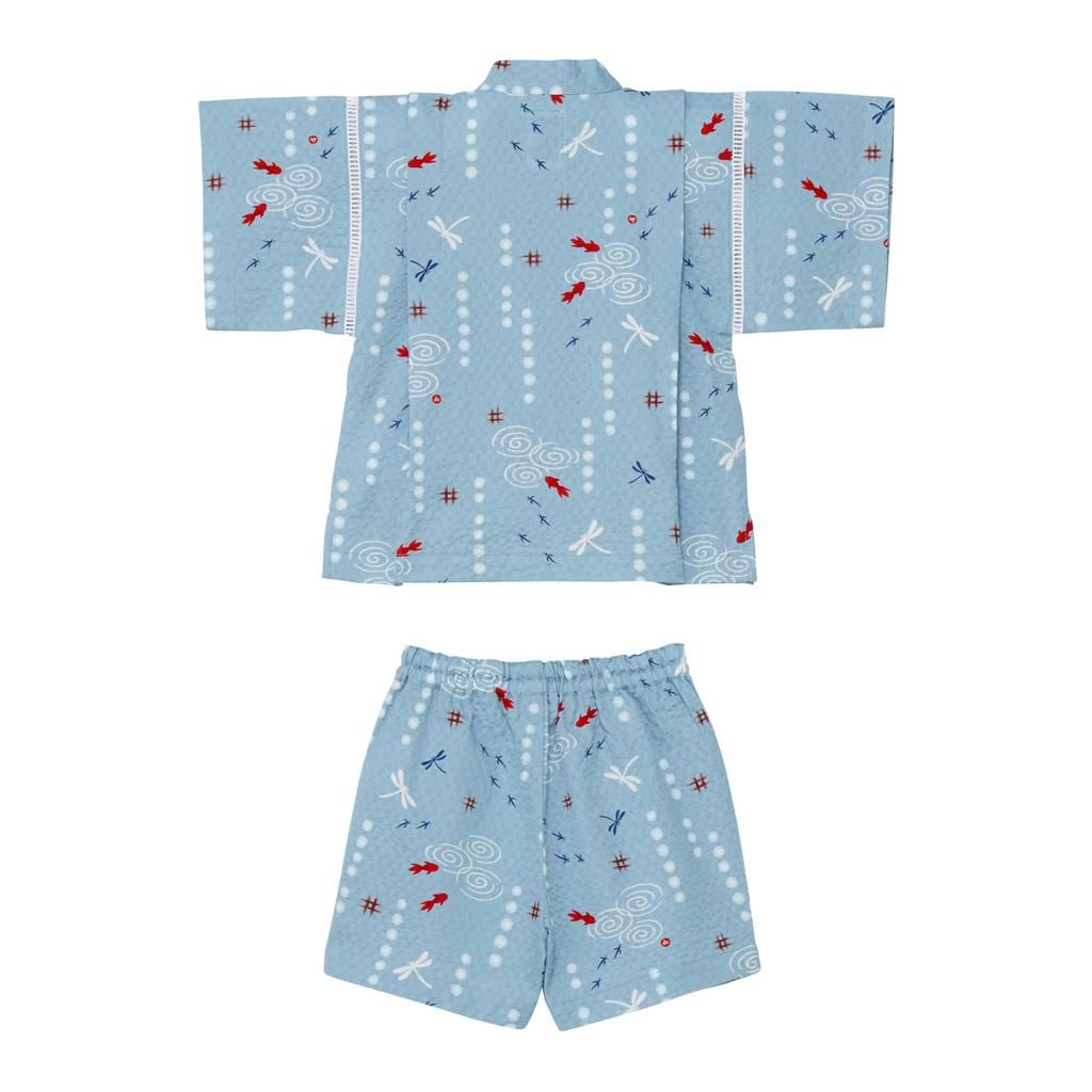 MIKI HOUSE Jinbei Suit Short Dragonfly and Goldfish Made In Perfect for Fireworks Summer Baby Size Blue Set, Sleeves, Design, Japan, Boys', Festivals,