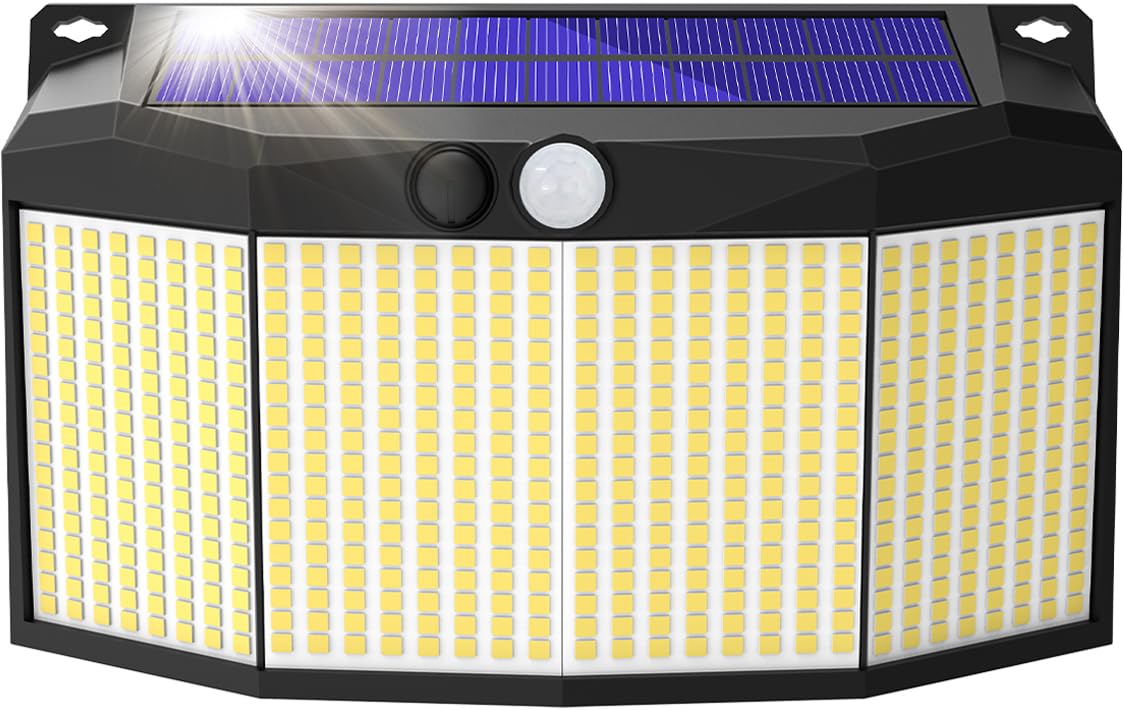 

Sugarman Solar Light, Outdoor Sensor Light, Solar Motion Sensor, 576 LEDs, 4-Sided Lighting, 3 Intelligent Modes, Automatic OnOff, Solar Powered, No