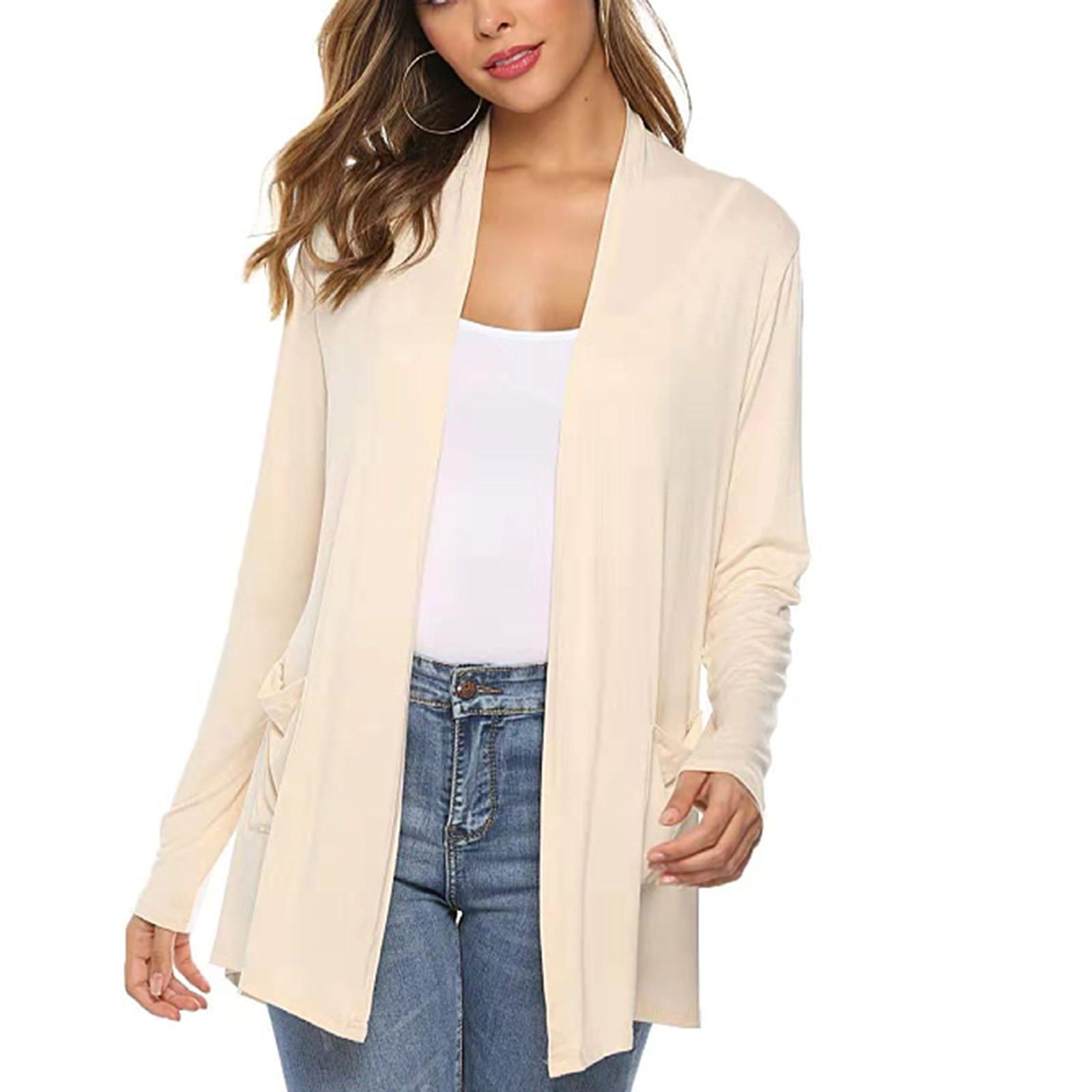

Женская модная свободная повседневная однотонная куртка-кардиган с карманами и верхом XL бежевый