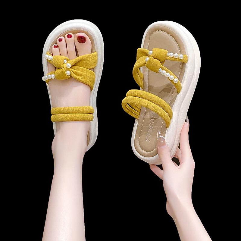 Fairy style slippers female summer wear high heels foreign style beautiful not tired feet muffin women's shoes 2025 new thick-soled sandals