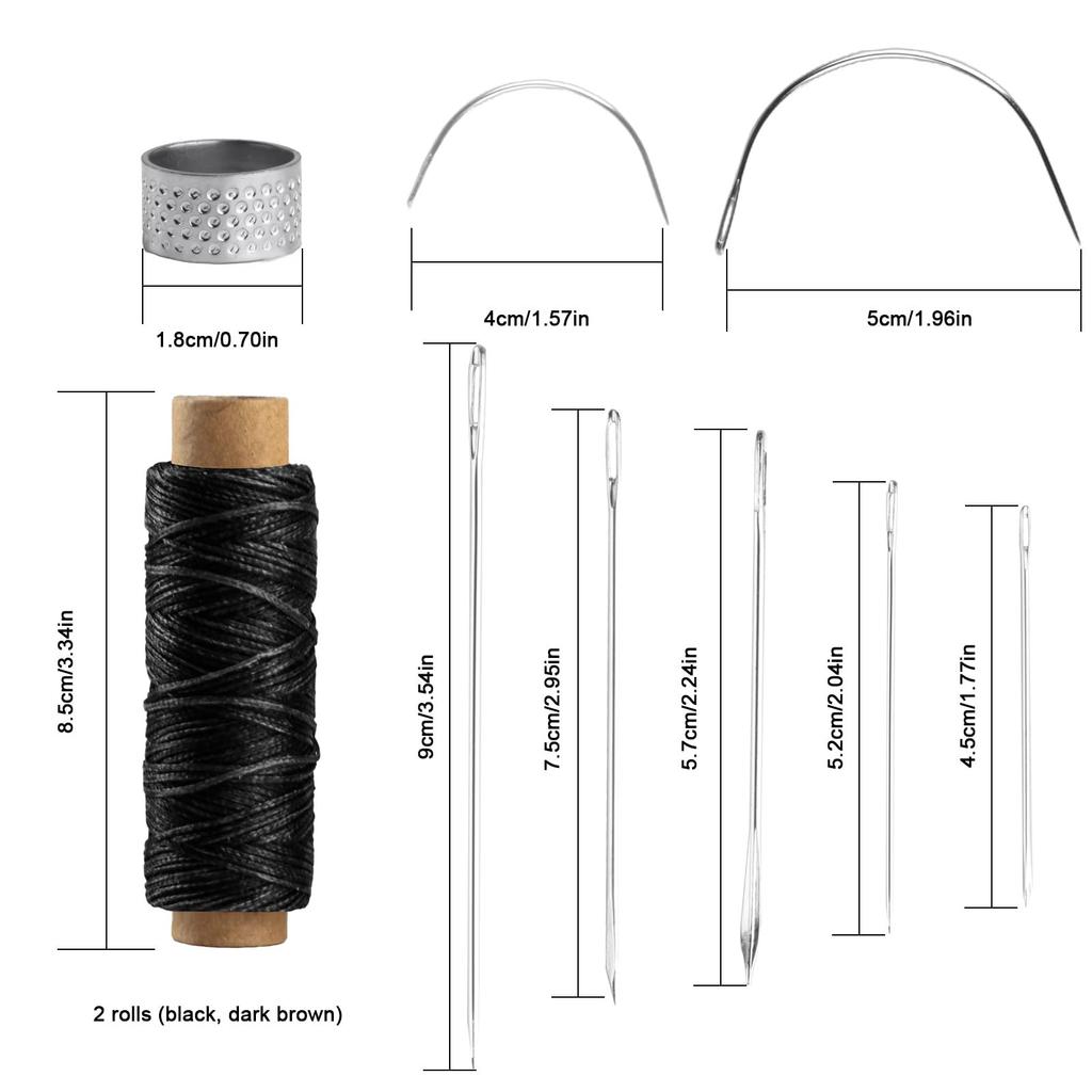 2 Rolls Waxed Leather Thread - w/ 7 Saddle Needles for Sewing & Bookbinding