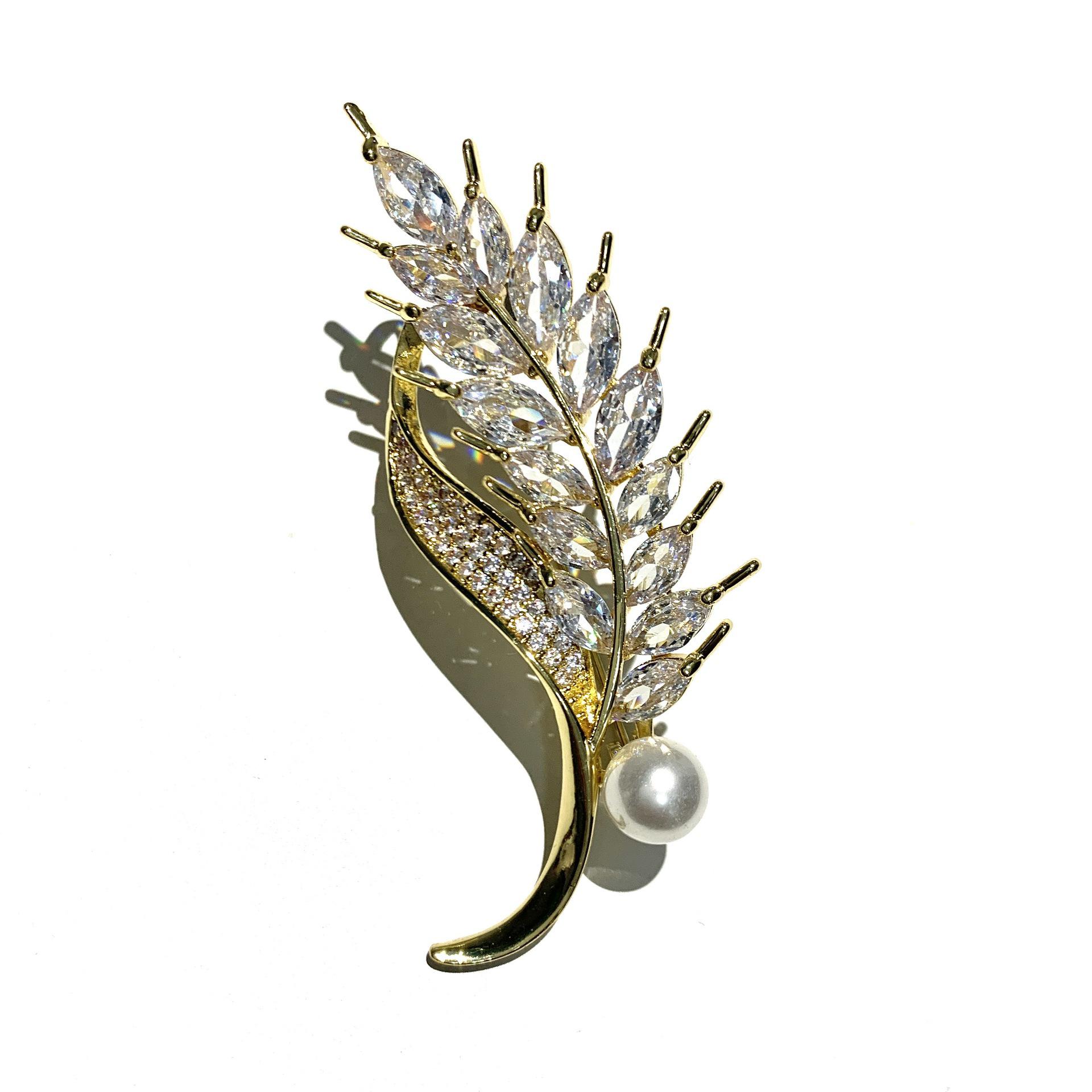 Bo Xin Yun High-End Zirconia Pearl Wheat Ear Brooch for Men and Women Clothing Accessories Gift.