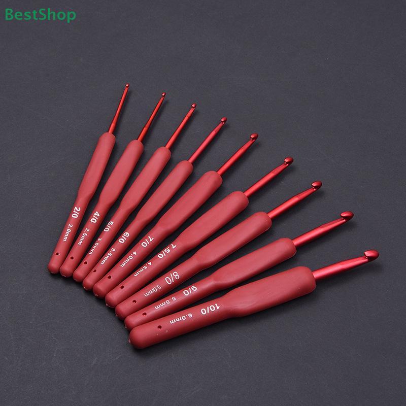 9Pcs Red Crochet DIY Handmade Knitting Tool, Aluminum Oxide Yarn Needle 2.0-6.0mm Crochet Kit