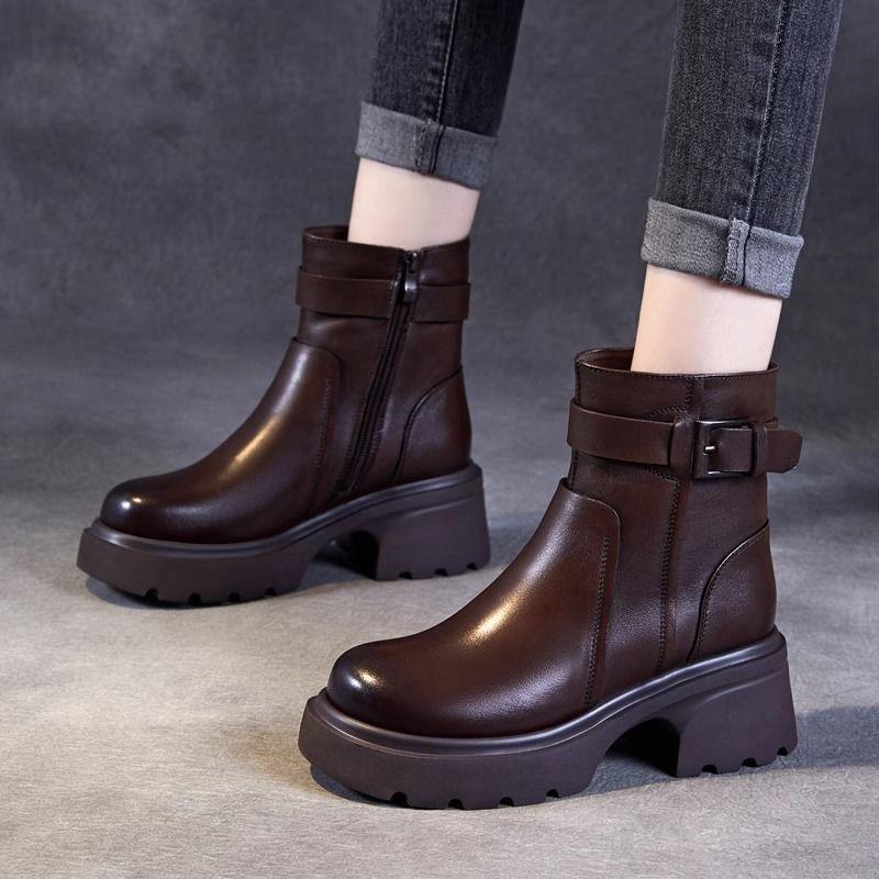 Bottes Chelsea courtes polyvalentes à semelles épaisses pour femmes collection automne/hiver 2026 nouvelle collection avec doublure en peluche style britannique talon épais femmes
