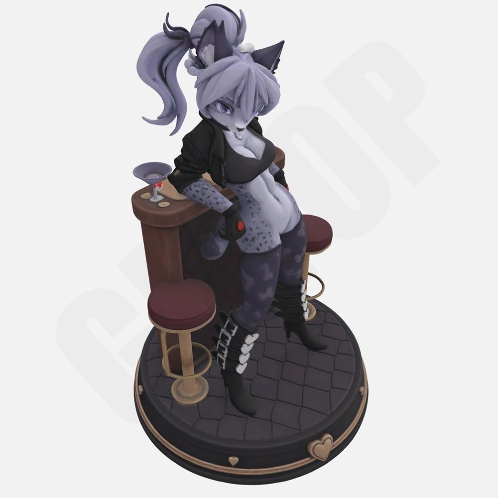 1/24 Furry Wolf Girl At Bar Figurine 3D Printed Gray Resin Waifu Statue Toy Miniature Model Collection Diy Unpainted Whole Model
