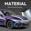 Similation 1/24 Scale BMW M8 Supercar Alloy Car Model , Sound and Light Pull Back Die Cast Children's Toy Collectibles Birthday Gift