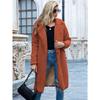 Ladies', Medium Length, Lapel, Woolen Jacket, Long Sleeved, Solid Color, Loose Fit, Casual Jacket