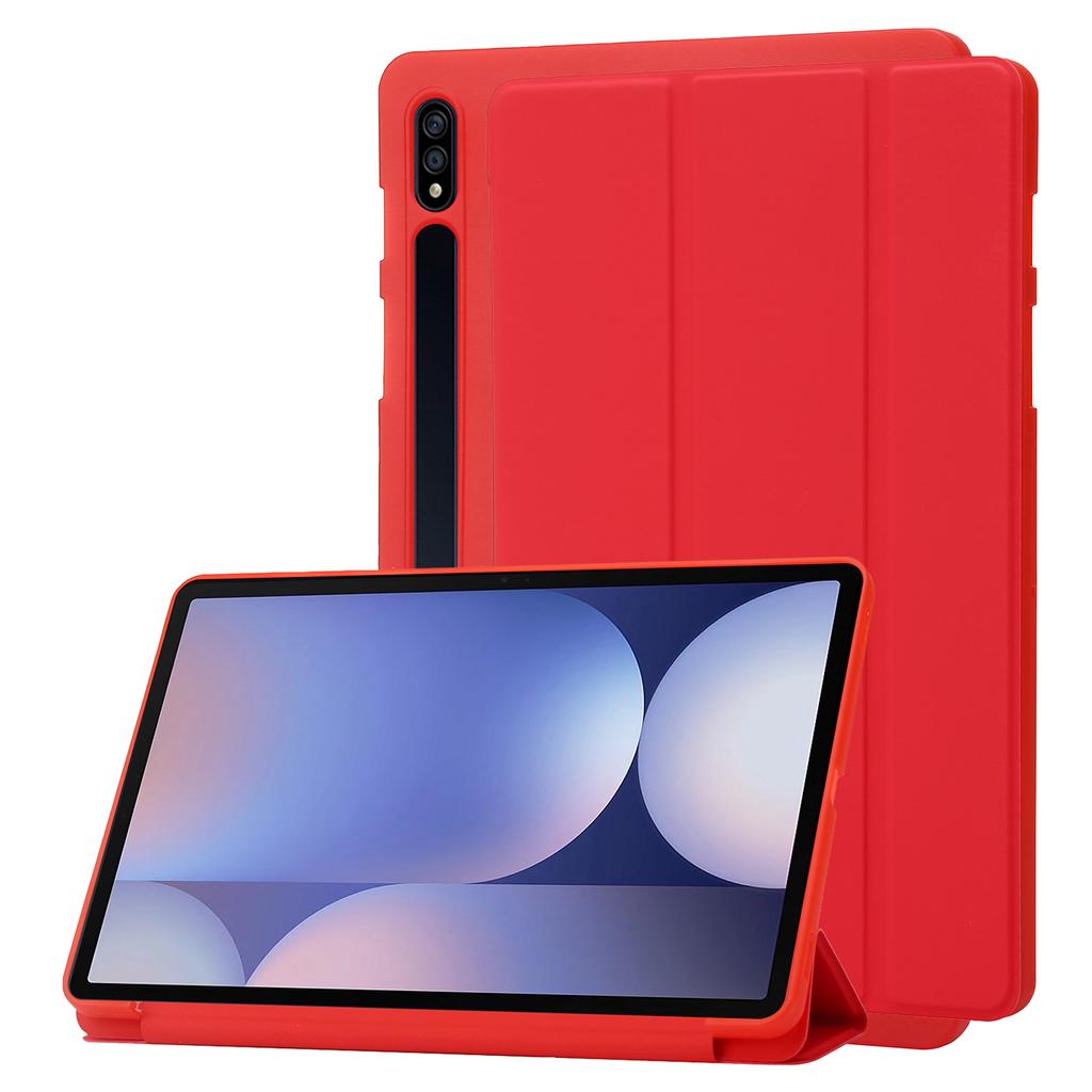 For Samsung Galaxy Tab S10+ Case PU Leather+Silicone Tri-Fold Stand Tablet Cover