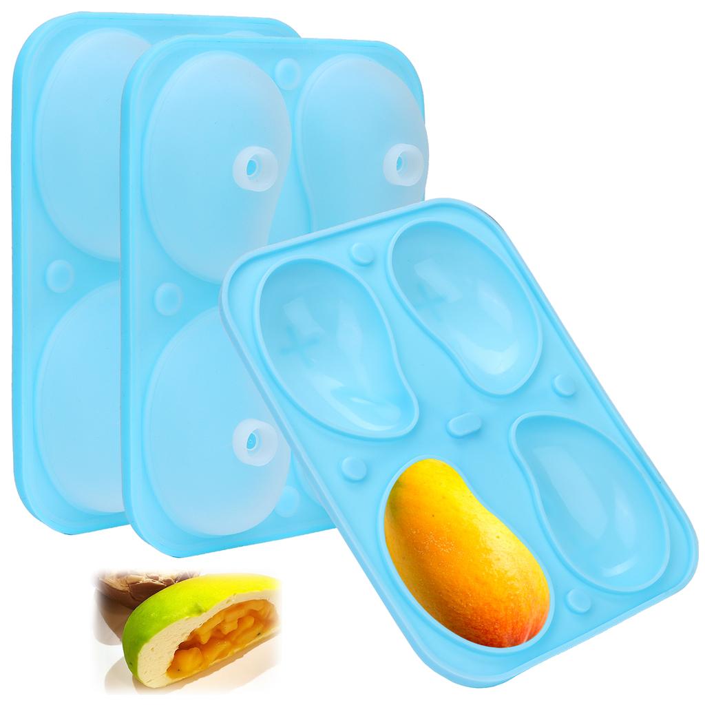 3 Sets 3D Mango Silicone Molds 4 Grid Mango Shaped Baking Molds With 6 Mini Funnels Chocolate Molds For Ice Cream Candy Jelly Ic
