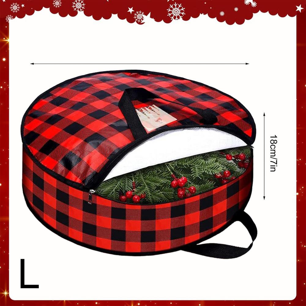 2pcs Christmas Wreath Storage Bag Plaid Holder Zippered Wreath Storage Box with Handle/ Holiday Garland Wreath Storage Container