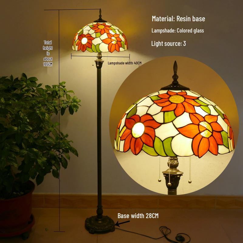 Retro Nordic Style Tiffany Floor Lamp - Colored Glass Light for Living Room, Bedroom, or Study.