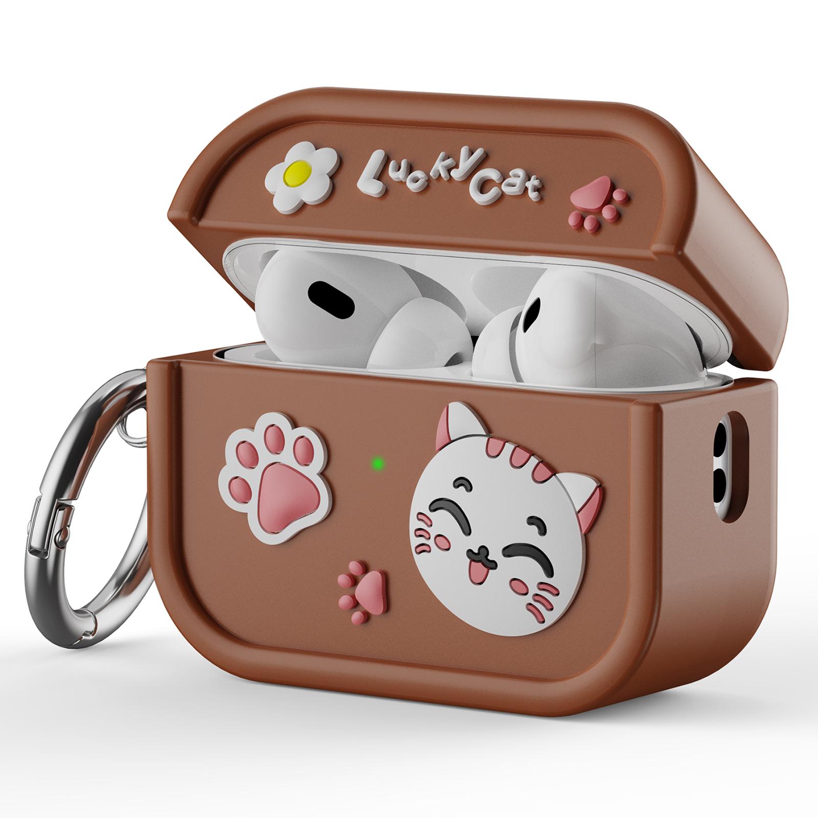 

For AirPods Pro 2 Case 3D Cartoon Animals Funny Silicone Earbuds Cover with Carabiner Brown