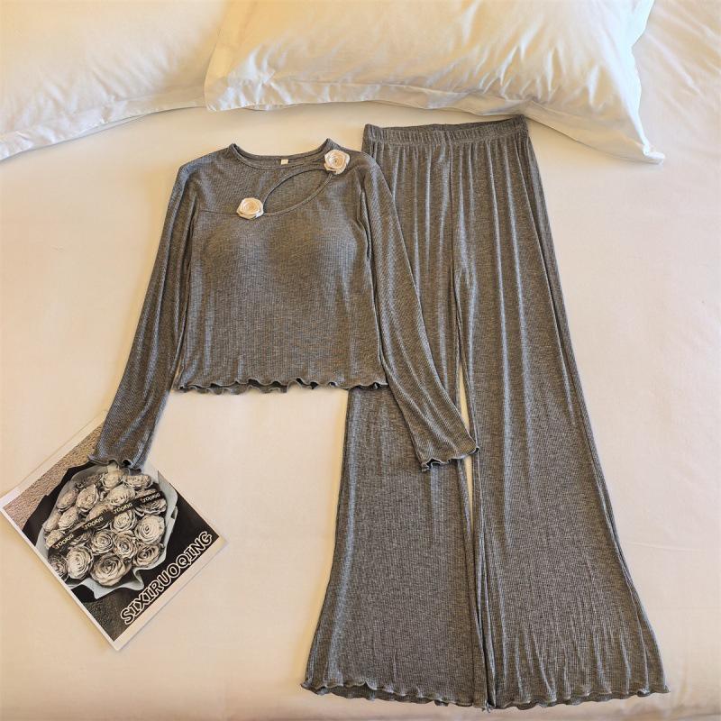 Women's Modal Pajamas: Spring-Fall Long Sleeve & Pants Set with Chest Pads - Pure Desire Style