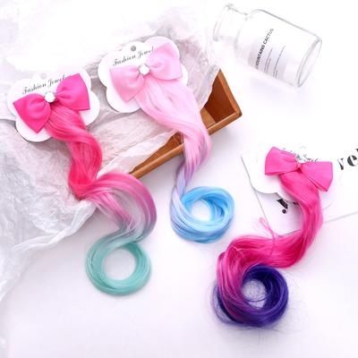 Children Colorful Bow Wig Hair Clip Baby Girl Duckbill Clip Headpiece Fringe Clip Hair Accessories