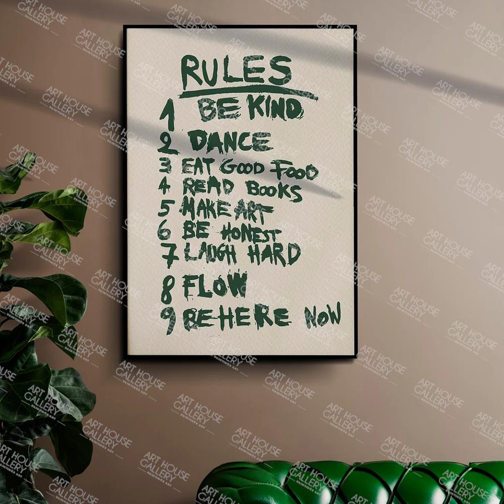 Modern Aesthetic Retro Rules Dark Green Quotes Dorm Room Wall Art Canvas Painting Posters For Living Room Home Decor