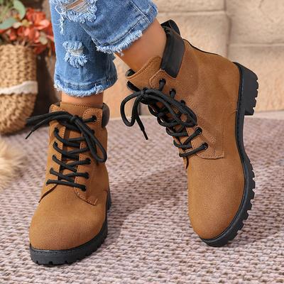 Women's Fashion High Top Ankle Boots British Style Lace Up Front Wide Width PU Leather Comfortable Non-Slip Casual Winter Shoes
