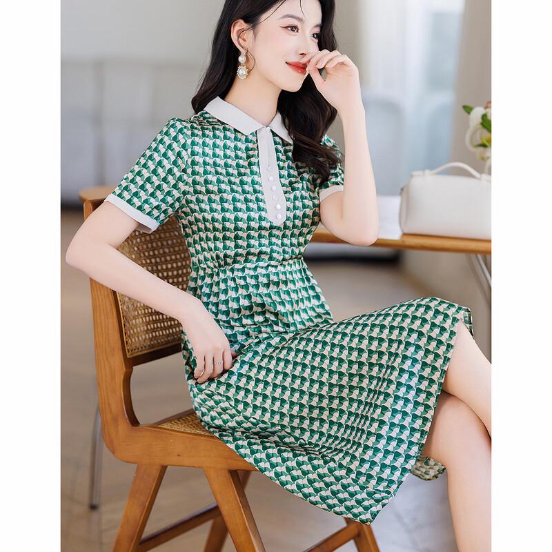 D.F.DEAR 19 Momme Silk Printed A-Line Shirt Dress