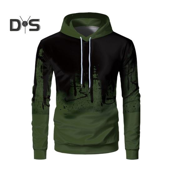 Весна Осень Мужская спортивная толстовка с капюшоном 3D Контрастный цветной принт с завязками на шнурке Длинные рукава Эластичные манжеты Подгибка для активного отдыха Фитнес Бейсболка Толстовка M зелёный