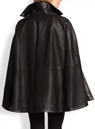 Black Poncho Style Leather Women's Jacket Soft Lambskin Unique Casual Wear Biker