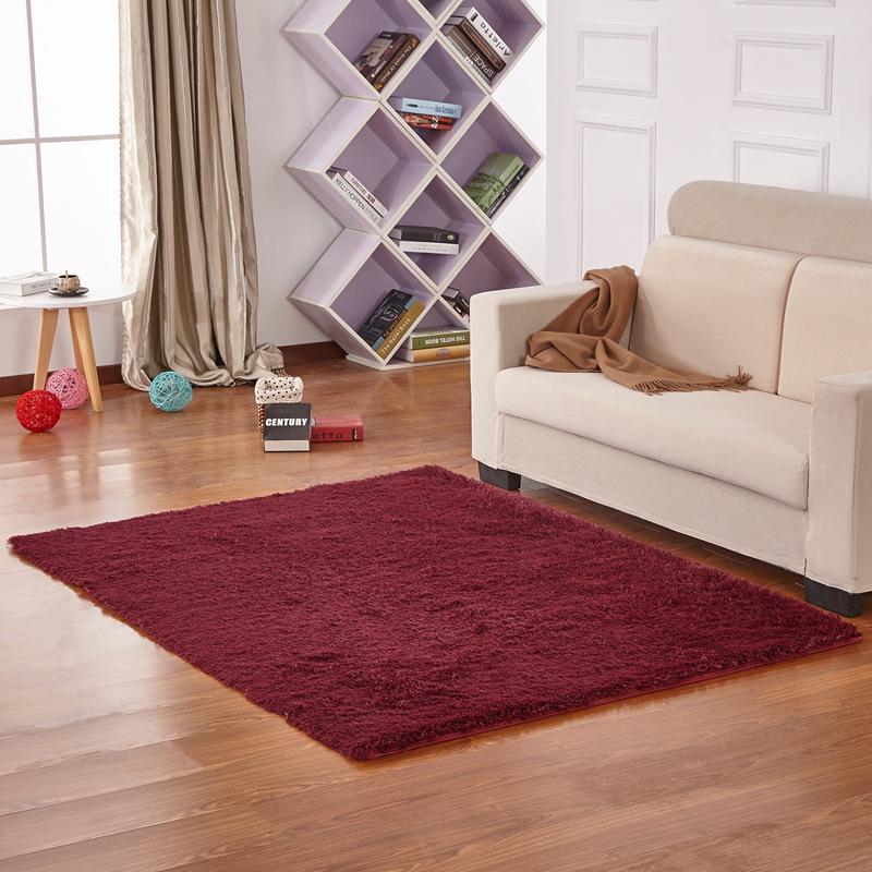 Simple Solid Color Silk Plush Tie-dye Long-haired Tea Mat Living Room Bedroom Balcony Household Carpet Floor Mat