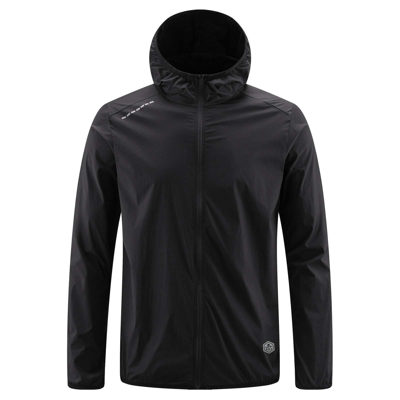 

Летняя унисекс модная однотонная тонкая куртка на молнии с капюшоном и солнцезащитным козырьком L чёрный