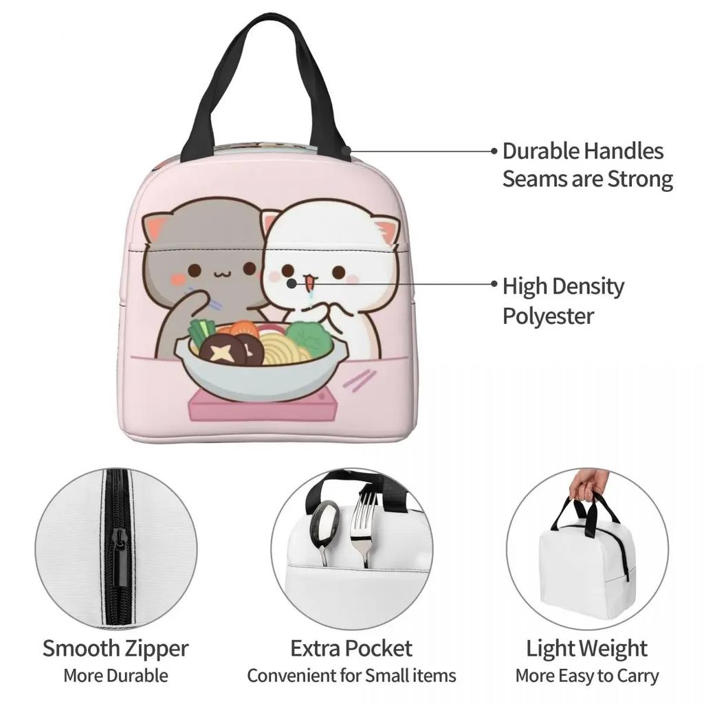 Cartoon Mochi Katze Peach Und Goma Brotdose Frauen Wiederverwendbar Auslaufsicher Kühlbox Thermisch Essen Isoliert Lunchtasche Kinder Schule Kinder