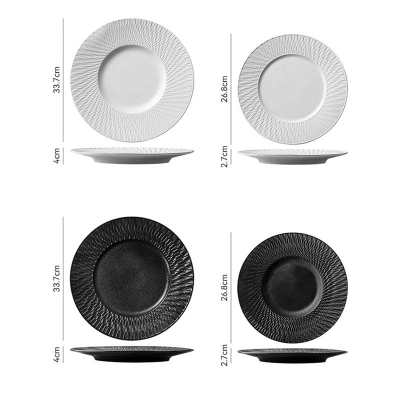 13 Inch Ceramic Western Steak Plate Black and White Main Course Dinner Plate Frosted Ceramic Fruit Dessert Dish Kitchen Cutlery