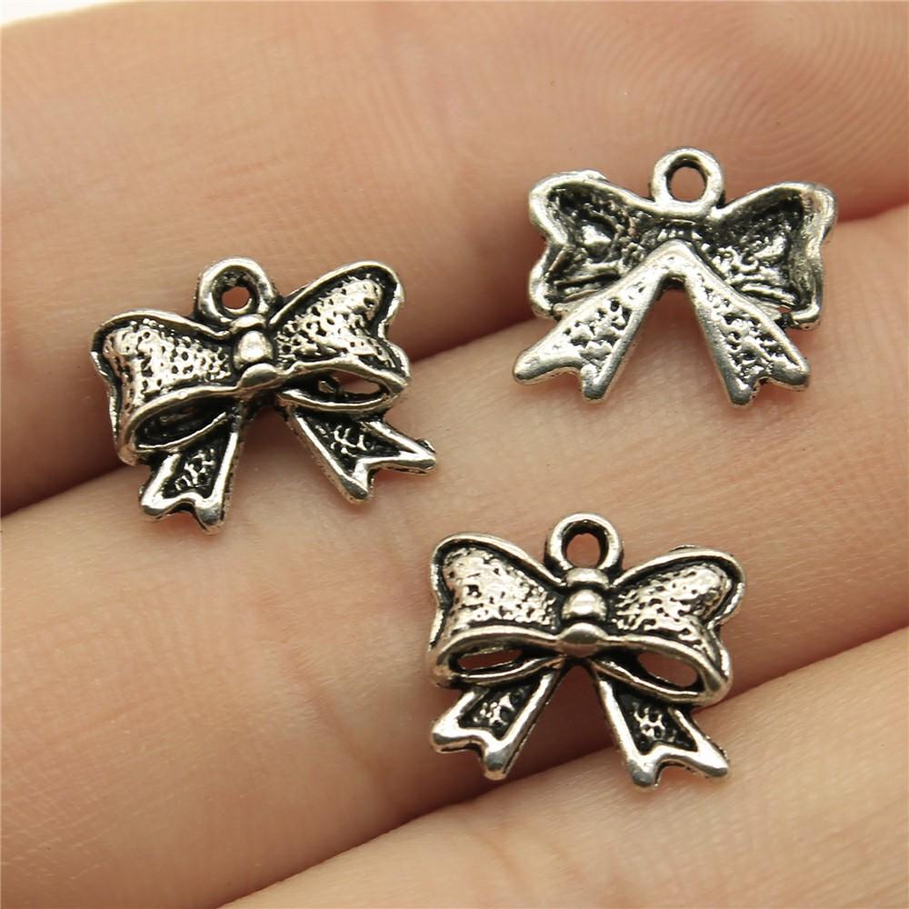20pcs Bow Tie Connector Zinc Alloy Charm DIY Necklace Making Findings Handmade Tibetan Jewelry