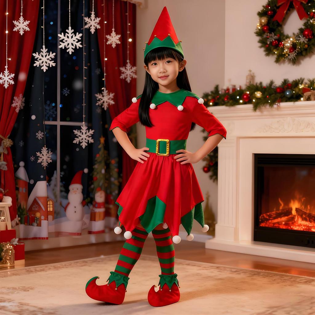 Yi-gog Christmas Kids' Costume Set, Cute Long Sleeve Santa (Red, Child's Size XL)