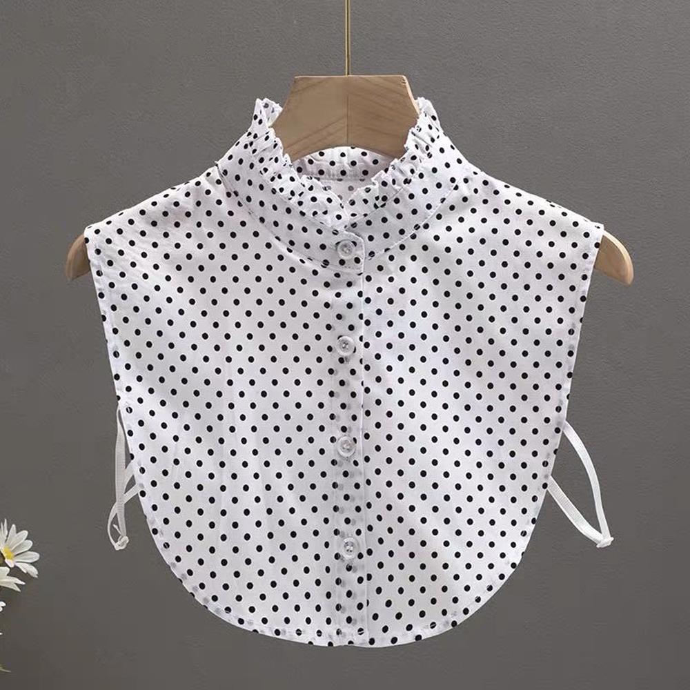 Polka Dots Shirt Detachable Collar Front Tie White Fake Collar Women Stand Detachable Collar Fake Vintage False Blouse Collar